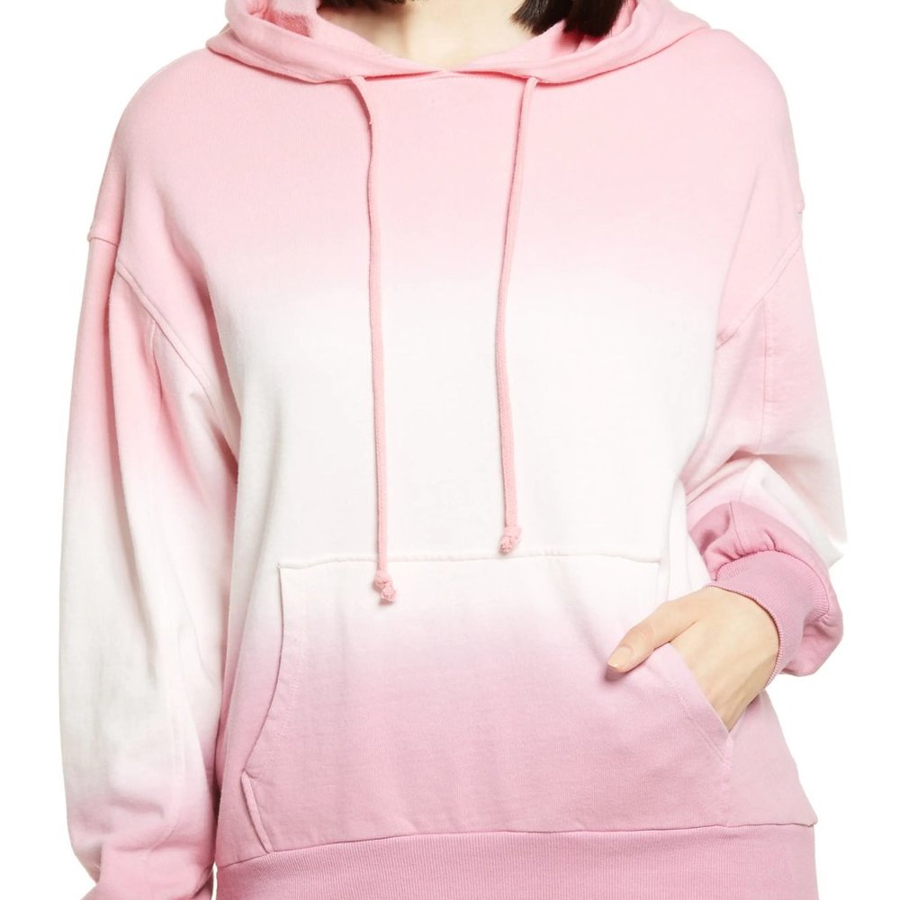 BP. Oversized‎ Hooded Sweatshirt In Pink Dip Dye slouchy pocket. Sz S NWT 4568